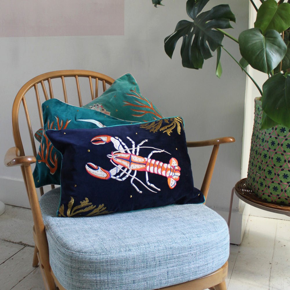 Coral Velvet Lobster Cushion House of Disaster