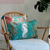 Coral Velvet Seahorse Cushion - House of Disaster