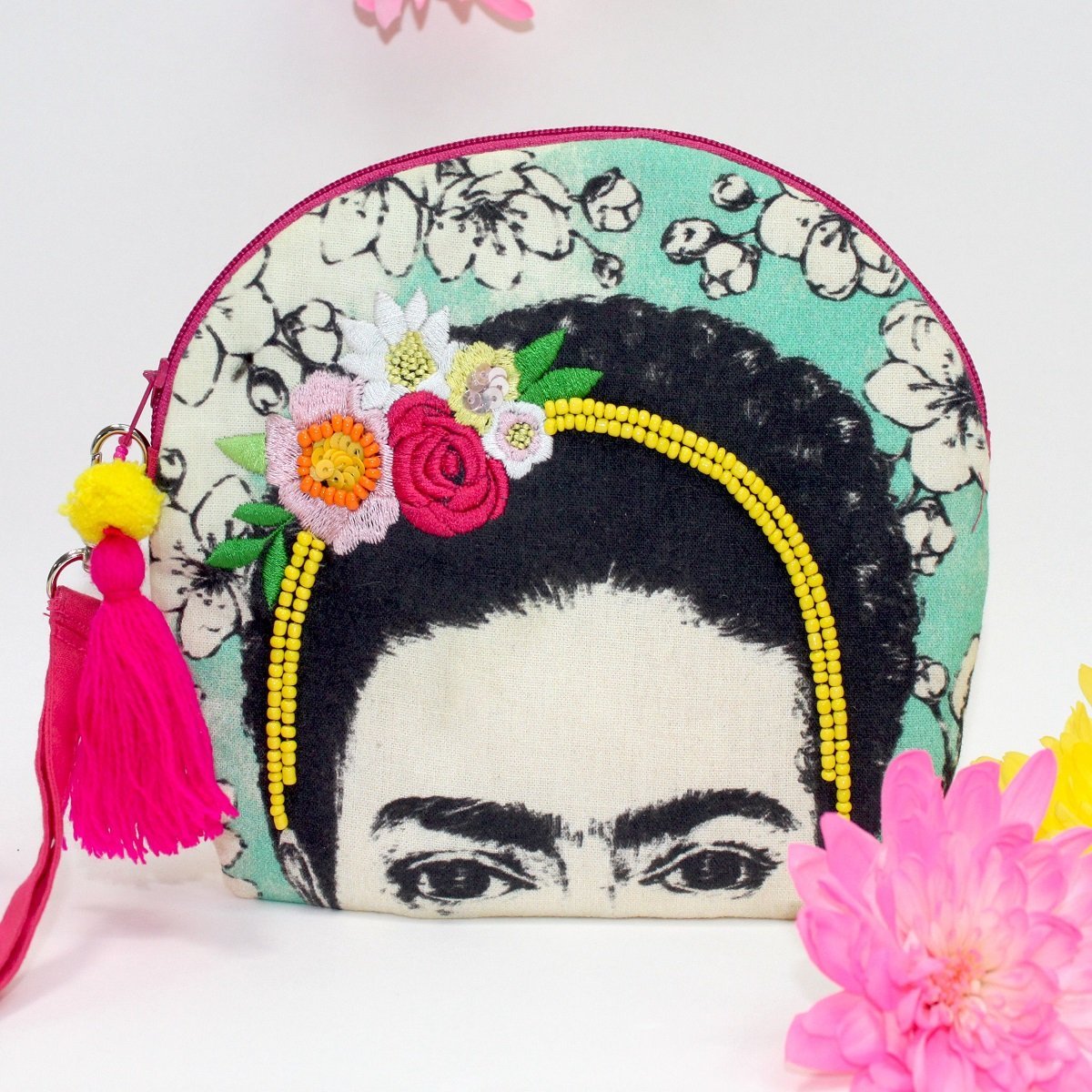 Frida Kahlo Embroidered Make Up Bag - House of Disaster