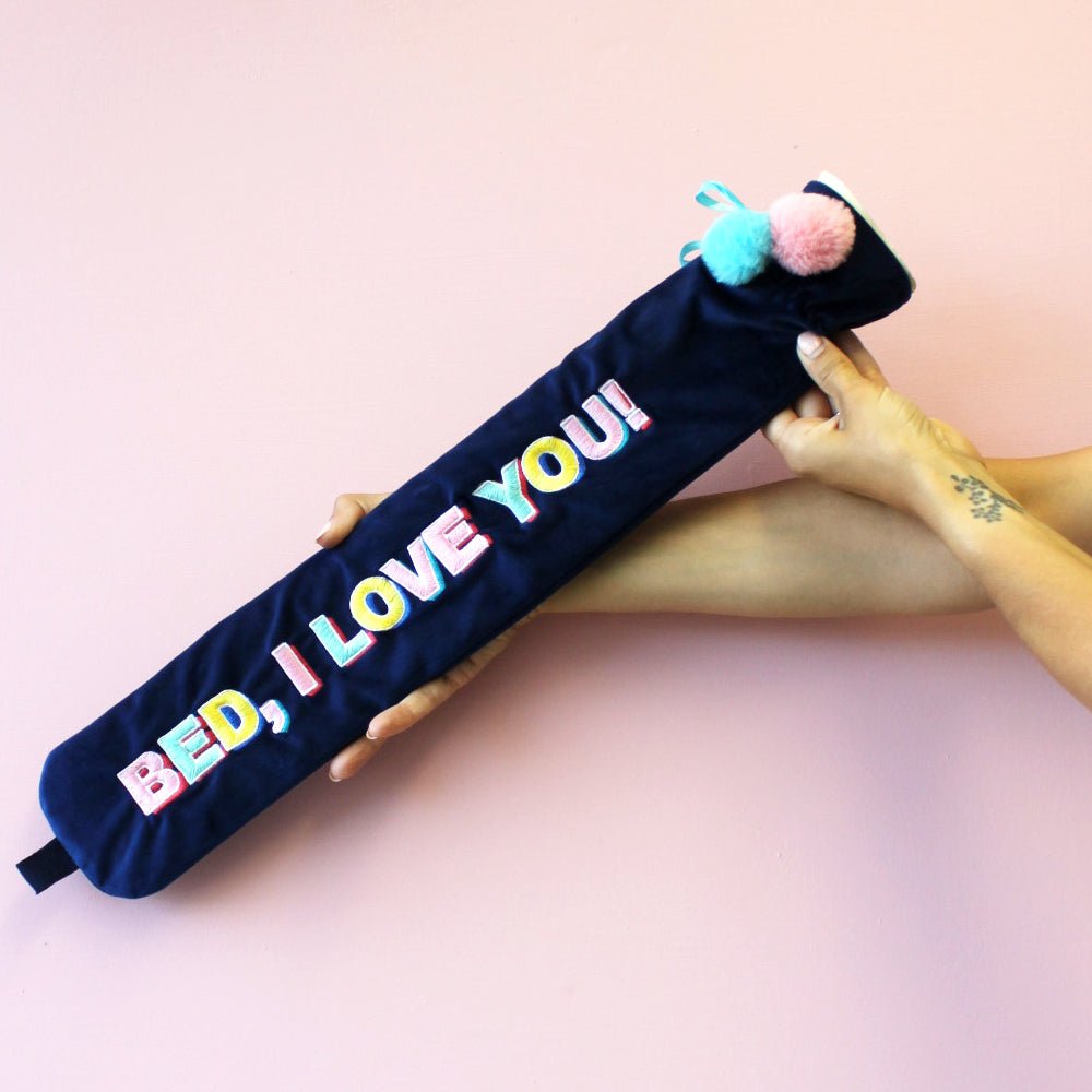 Long Hot Water Bottle 'Bed I Love You' - House of Disaster