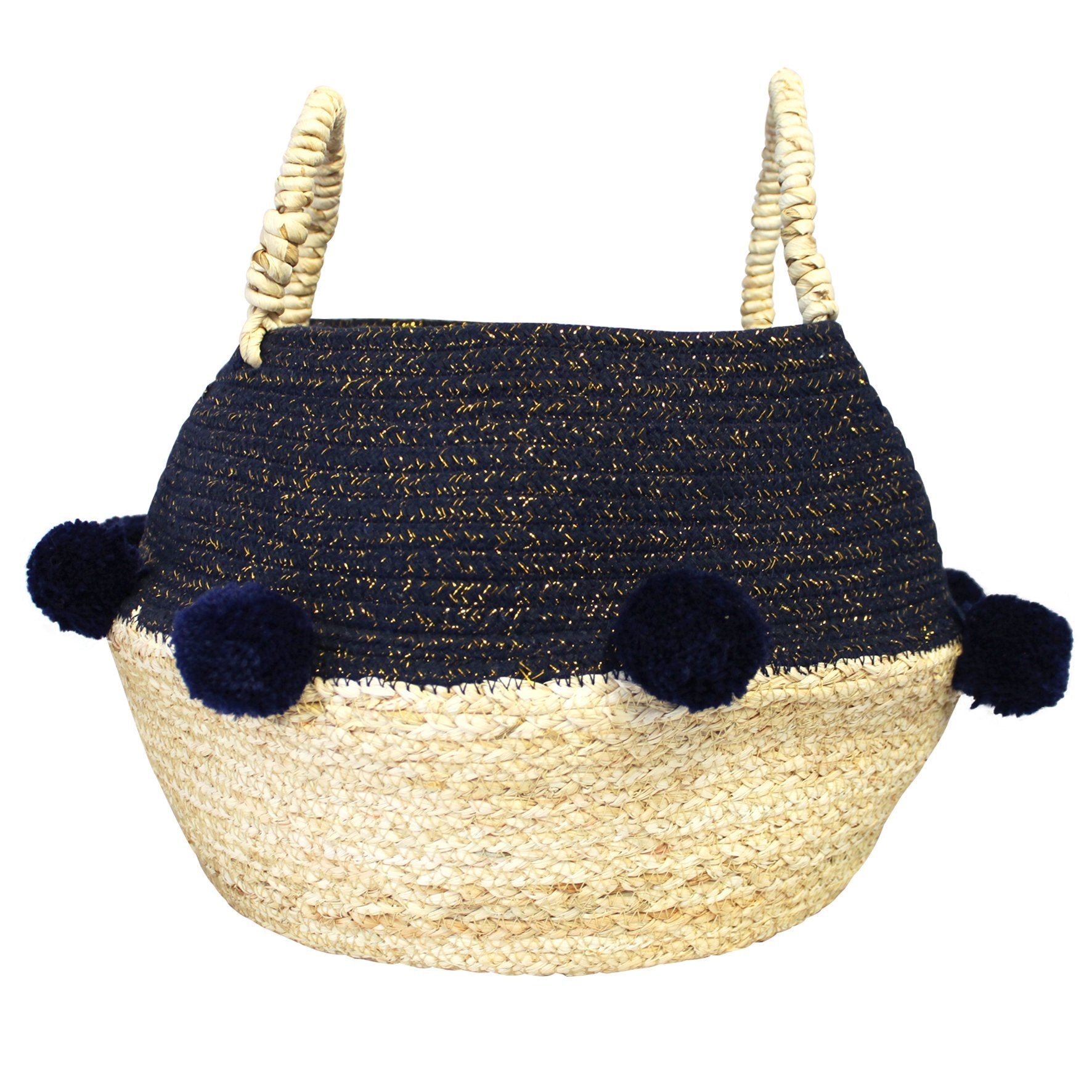 Navy Pom Pom Rope Basket - House of Disaster