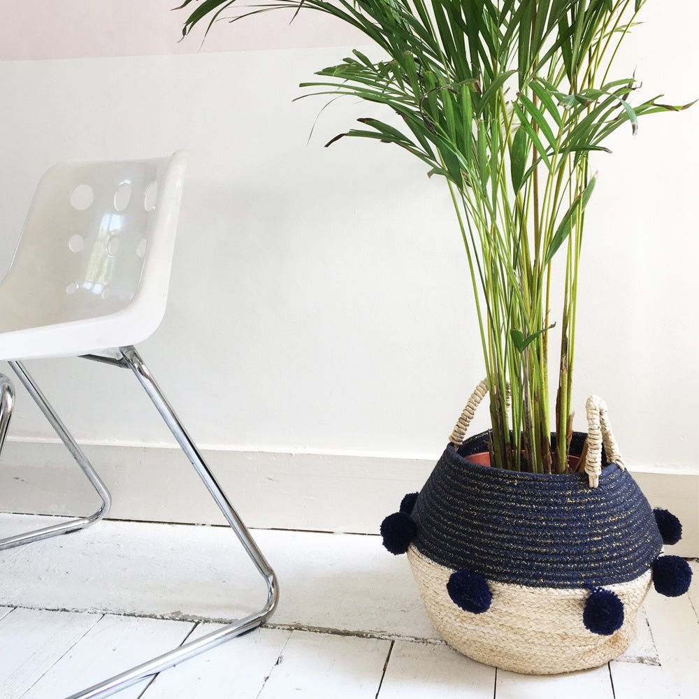 Navy Pom Pom Rope Basket - House of Disaster