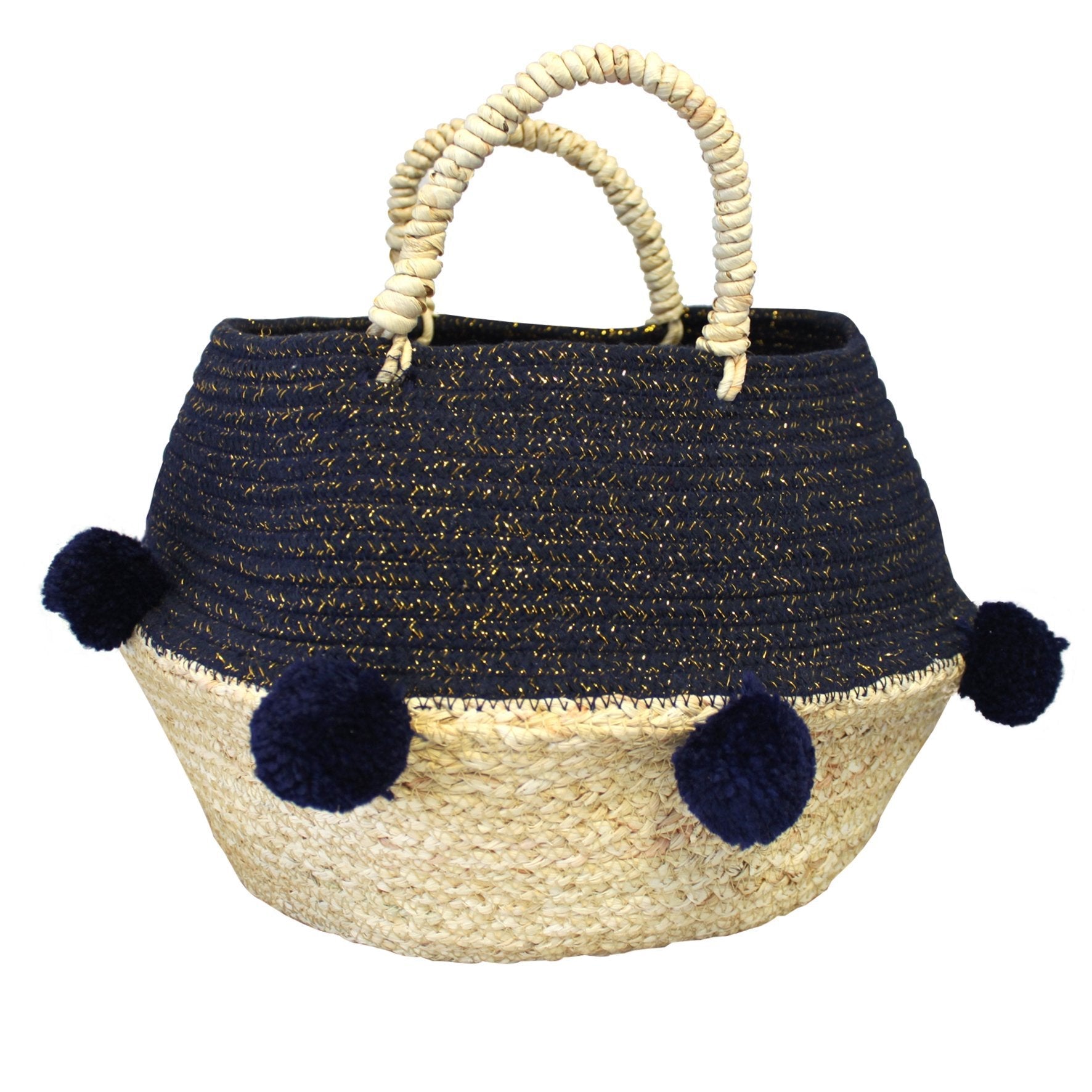 Navy Pom Pom Rope Basket - House of Disaster