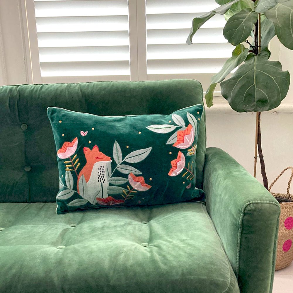 Secret Garden Velvet Fox Cushion - House of Disaster